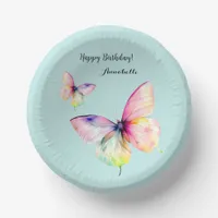 Delicate Pink Butterfly in Pastel Rainbow Colors Paper Bowls