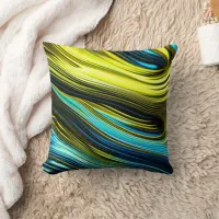Blue and Gold Abstract Silk and Satin Rolls Throw Pillow