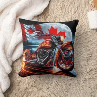 Motorcycle shines with Canadian flag at night Throw Pillow