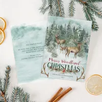 Watercolor Winter Woodland Christmas Deer Holiday Card