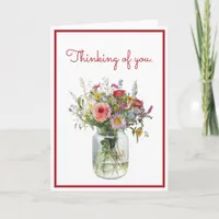 Thinking of You Watercolor Flowers in a Jar Card