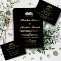 Monogram Elegant Black and Gold RSVP Enclosure Card