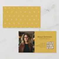 Minimal Modern Yellow Botanical Simple QR Code Business Card