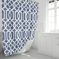 Navy Blue and White Trellis Shower Curtain