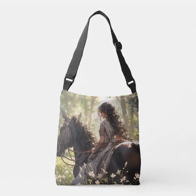 Anime horseback ride in the woods crossbody bag