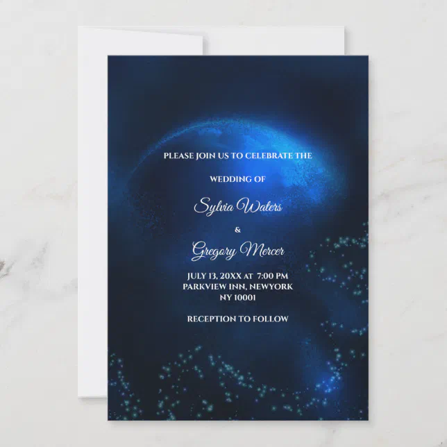 Celestial wedding Full Moon & Stars Midnight blue  Invitation