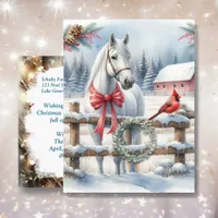 White Christmas Horse and Cardinal Farming Postcard