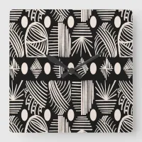 Caribbean Tribal Mudcloth: Black, White, Square Wall Clock