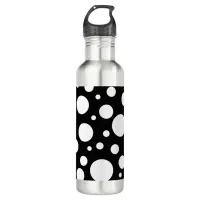White Polka Dots on Black | Stainless Steel Water Bottle