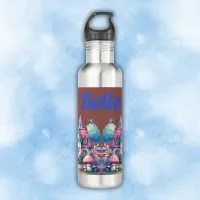 Pink & Blue Fairy Cottage Core Monogram on Rose | Stainless Steel Water Bottle