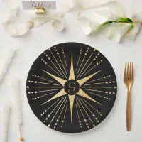 Monogram Art Deco Star Black and Gold Paper Plates