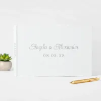 Silver Pretty Curly Script Wedding Guest Book