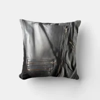 Rock Chick Black Biker Jacket Photo Throw Pillow