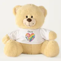 Colorful Cute Rainbow Heart Personalized Name Teddy Bear