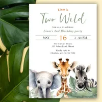 Safari Animals Wild Two 2nd Birthday Party  Invitation