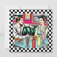 Retro 1950's Couple at Diner Blank Card