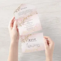 Modern Gold Flecks Blush Pink Watercolor Wedding All In One Invitation