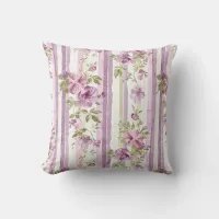 Cottage Lavender Floral Stripe Throw Pillow