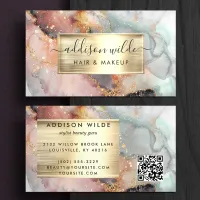 Elegant Blush Pink Mint And Gold Watercolor Marble Business Card