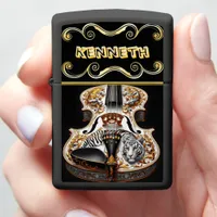 Vibrant Violin with Tiger Intricacies Engraved Zippo Lighter