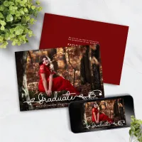 Modern Handwritten Script Red Photo Graduation Announcement