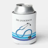 Stylish Blue Stripes and Stethoscope Doctor Can Cooler