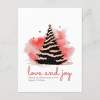 Love and Joy Christmas, Elegant Black & Red  Holiday Postcard