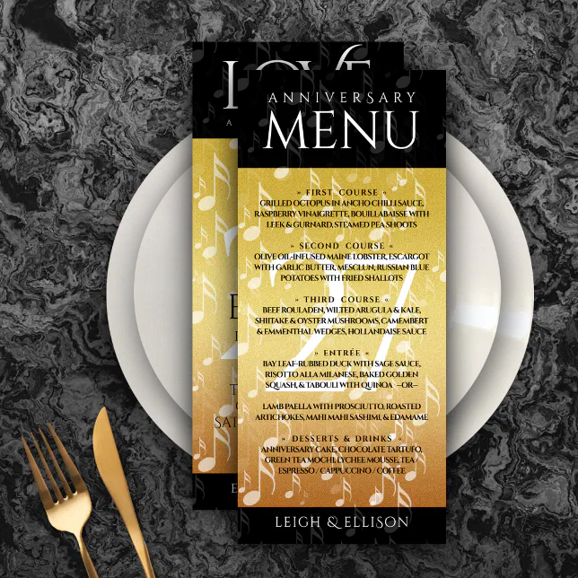 Elegant 27th Music Wedding Anniversary Celebration Menu