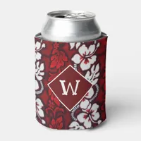 Hawaii Hibiscus Flowers Luau Party Monogram Can Cooler