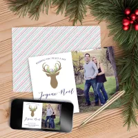 Boho French Christmas Reindeer Joyeux Noel Photo Holiday Card