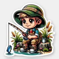 Little Boy Fishing Cartoon Sticker
