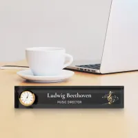 Treble Clef Gold Black Music Notes Clock Desk Name Plate