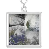 Satellite Collage View of Hurricane Sandy Silver Plated Necklace