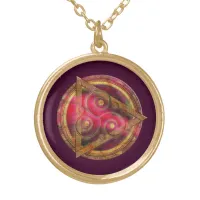 Crimson Celtic Mandala of Energy Gold Plated Necklace