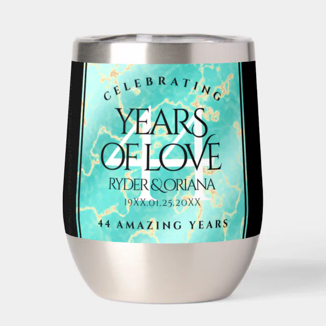 Elegant 44th Turquoise Wedding Anniversary Thermal Wine Tumbler