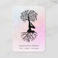 *~*  Tree of Life Yoga Zen QR Pastel Glitter Business Card