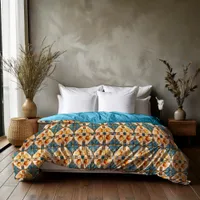 Geometric Moroccan Tile Pattern#1 Teal Gold ID1077 Duvet Cover