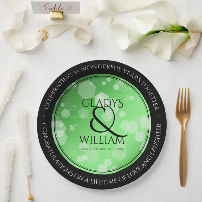 Elegant 20th 38th 55th Emerald Wedding Anniversary Paper Plates