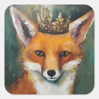 Red Fox in a Crown Square Sticker