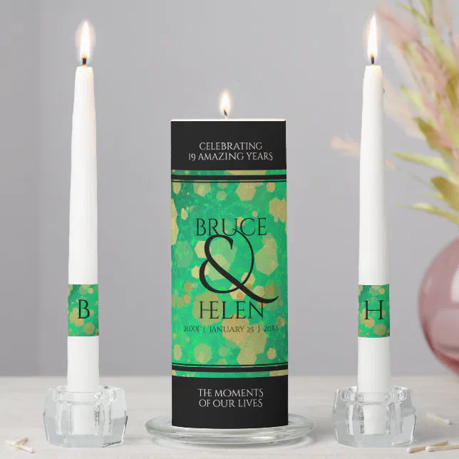 Elegant 19th Jade Wedding Anniversary Celebration Unity Candle Set