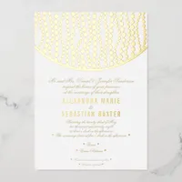 Elegant Romantic Script Golden Pearls Wedding Gold Foil Invitation