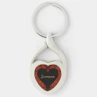 Liquid art marble swirl heart red gold custom name keychain