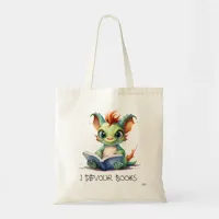 *~* READING devour BOOKS AP88 Green Baby Dragon Tote Bag