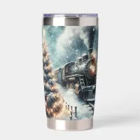 Old-Fashioned Train and Vintage Winter Scene Insulated Tumbler