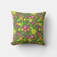 Spring Flowers Tulips on Grey Throw Pillow