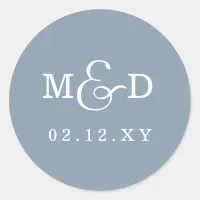 Dusty Blue Simple Modern Monogram Wedding Classic Round Sticker