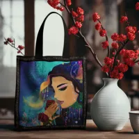 Whimsical women with roses tote bag