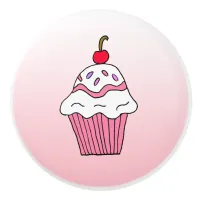 Whimsical Pink Cupcake with Cherry on Top Ceramic Knob