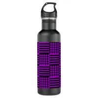 Purple & Black Buffalo Plaid & Stripes | Stainless Steel Water Bottle