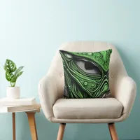 Green Alien with Degenerative Lines Background Throw Pillow